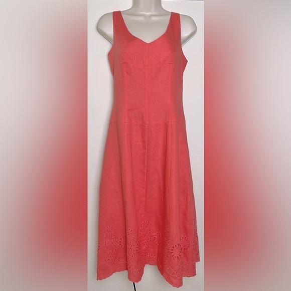 Nikki Valentine 100% Irish Linen Sleeveless A-Line Dress Size 6 Coral - Picture 1 of 13